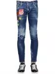 dsquared2 jean slim destroy pas cher  1995 logo patch cotton